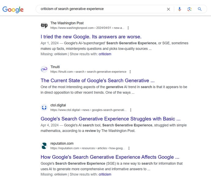 Criticism of Google SGE.